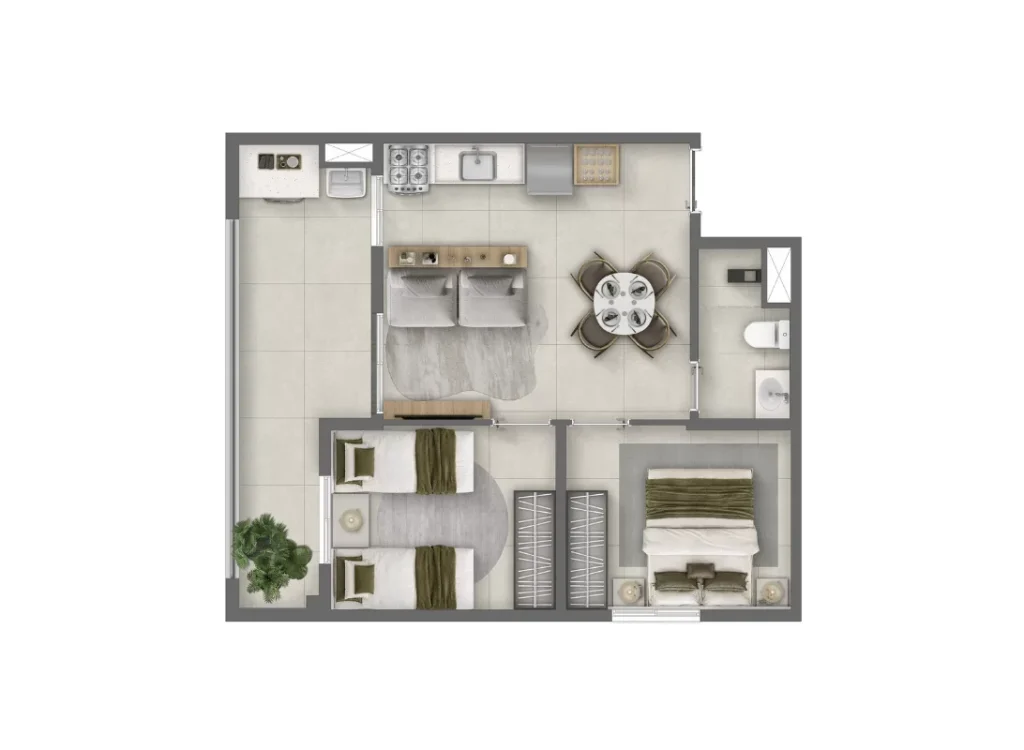 Plantas - 2 dorms (47m²)